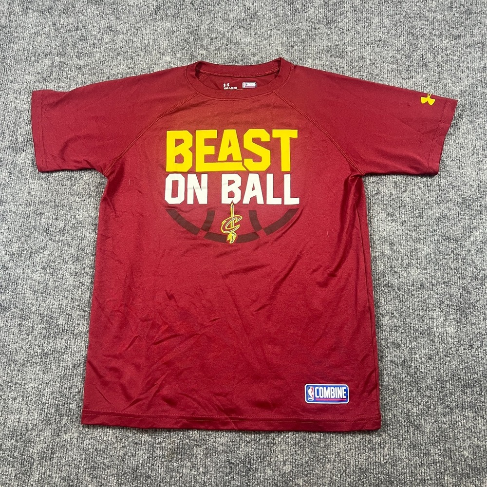 Under Armour Combine Beast On Ball Tech Cleveland Cavaliers Shirt Kids M Red